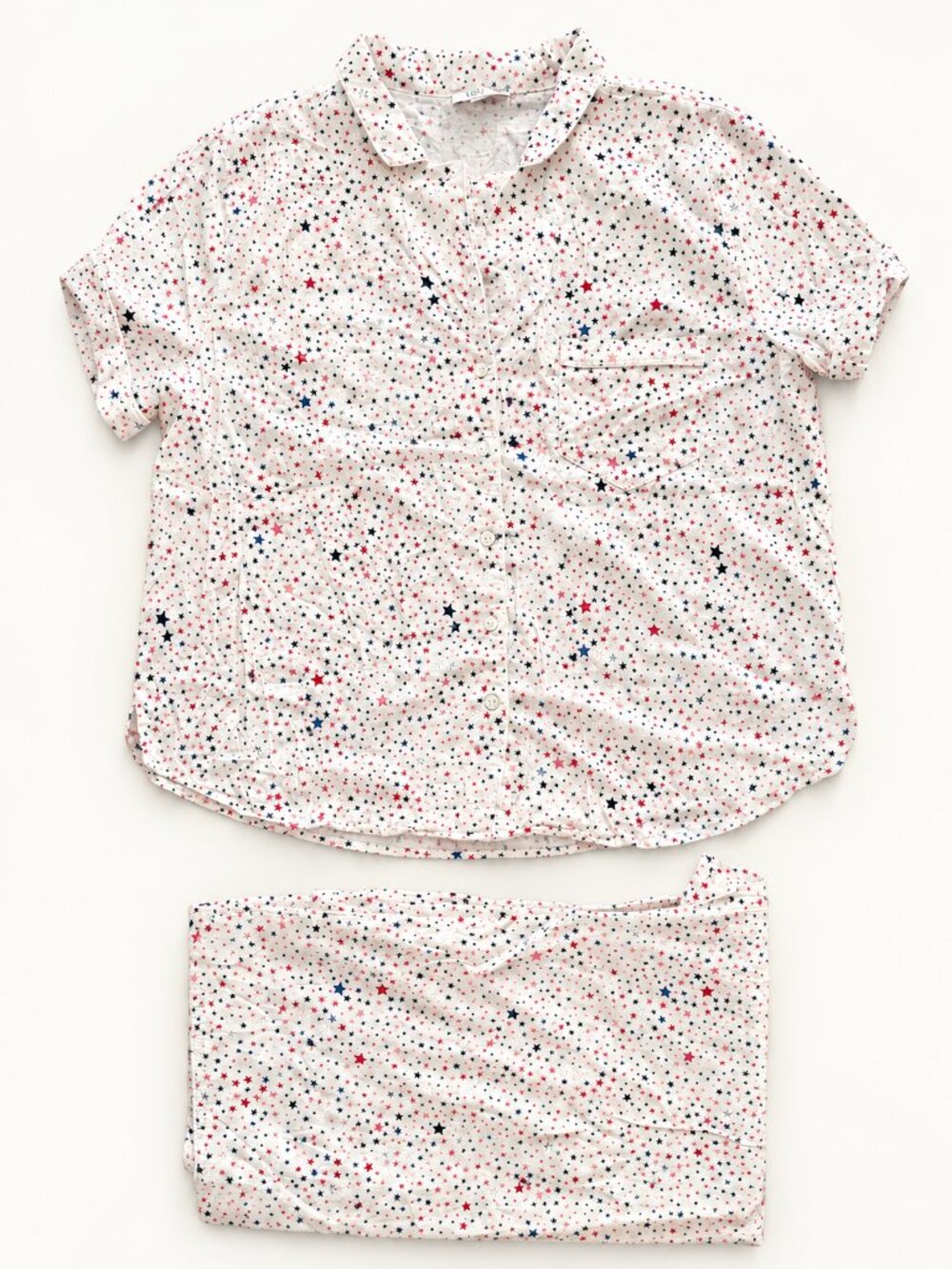 LOFT Sleep Star Print Pajama Set 2pc — XXL Button Up Top & XL Crop Pants White